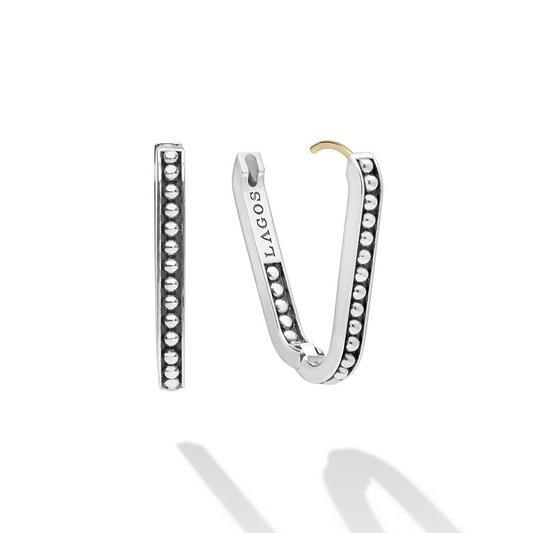 Sterling silver hoop earrings with caviar beading.