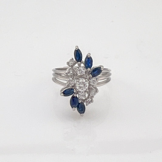 ReMARKable Estate Color Gemstone Ring in 14 Karat White Gold with 6 Marquise Sapphires 0.78ctw 4.25mm