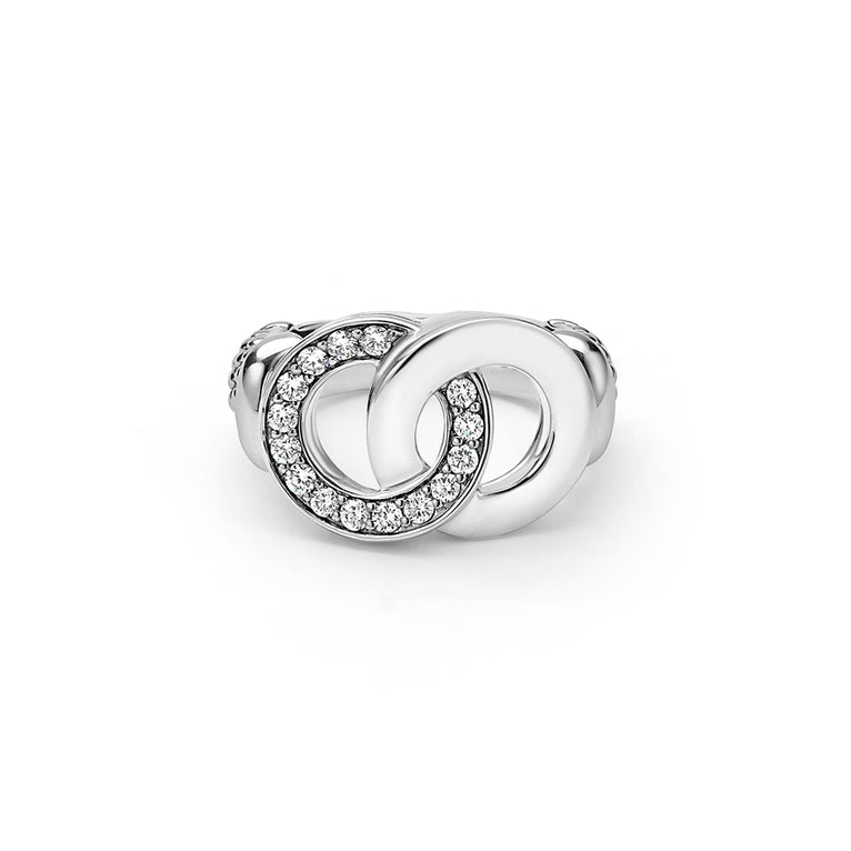 Sterling silver ring with diamond accents.