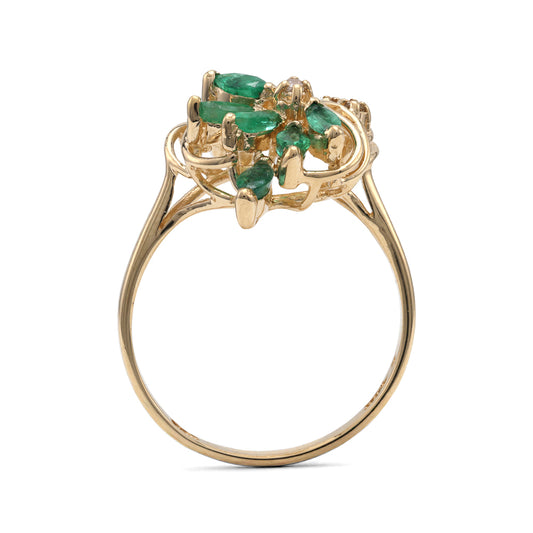 Marks Estate Dept 1 Color Gemstone Ring in 14 Karat Yellow Gold with 8 Marquise Emeralds 0.75ctw 4mm