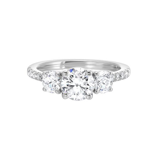 Three Stone Hidden Accent Lab-Grown Diamond Semi-Mount Engagement Ring in 14 Karat White with 16 Round Lab Grown Diamonds, totaling 0.84ctw