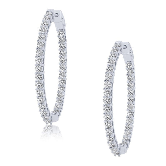 ReMARKable Designs Large Hoop Natural Diamond Earrings in 14 Karat White with 4.00ctw Round Diamonds