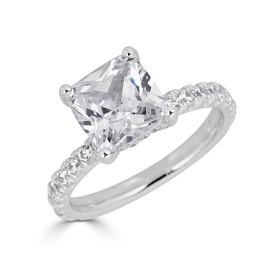 Hidden Accent Lab-Grown Diamond Semi-Mount Engagement Ring in 14 Karat White with 48 Round Lab Grown Diamonds, totaling 0.63ctw