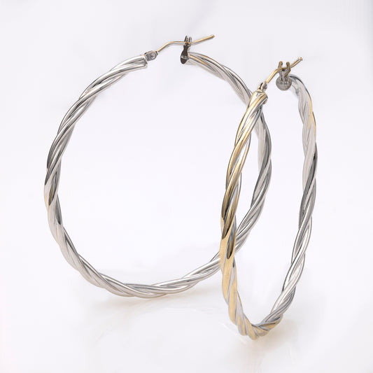 Twisted 14K white gold hoop earrings.