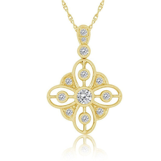 Gold necklace with intricate diamond pattern.