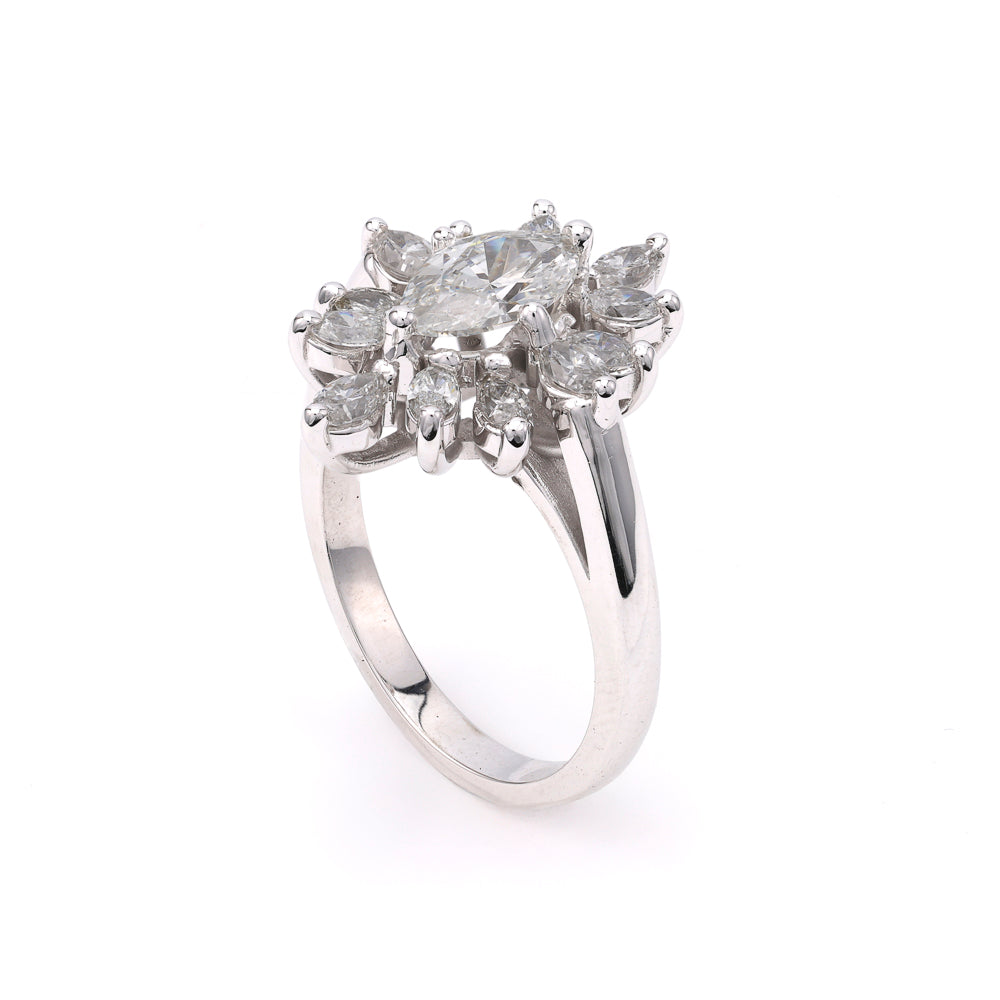 Marquise diamond ring in white gold.