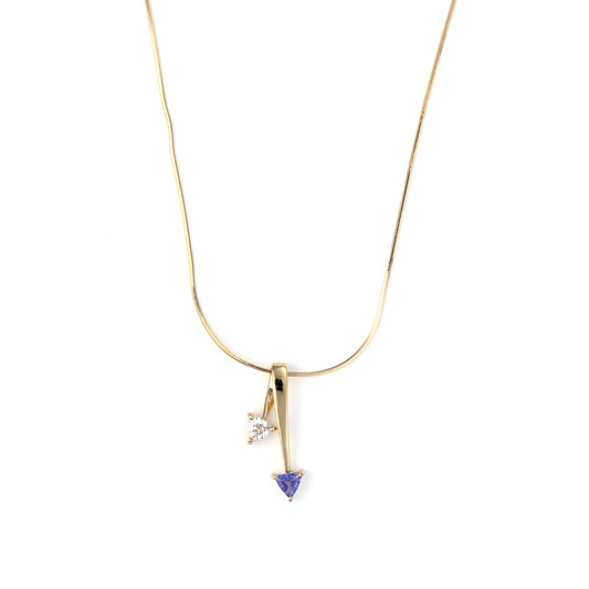 ReMarkable Estate Color Gemstone Necklace in 14 Karat Yellow Gold with 1 Trillian Tanzanite 5.5mm