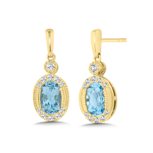 Oval blue topaz earrings with diamonds.