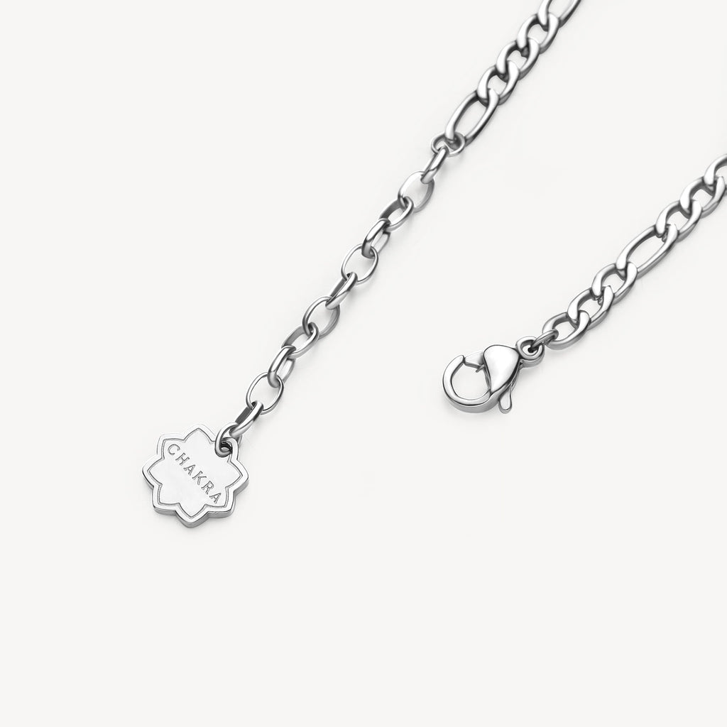 White stainless steel bracelet with lobster clasp.