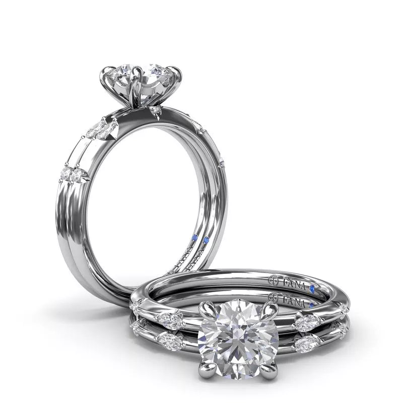 14K white gold ring with hidden diamond accents.