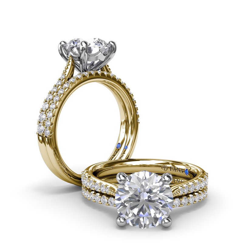 14K white-yellow gold diamond engagement ring.