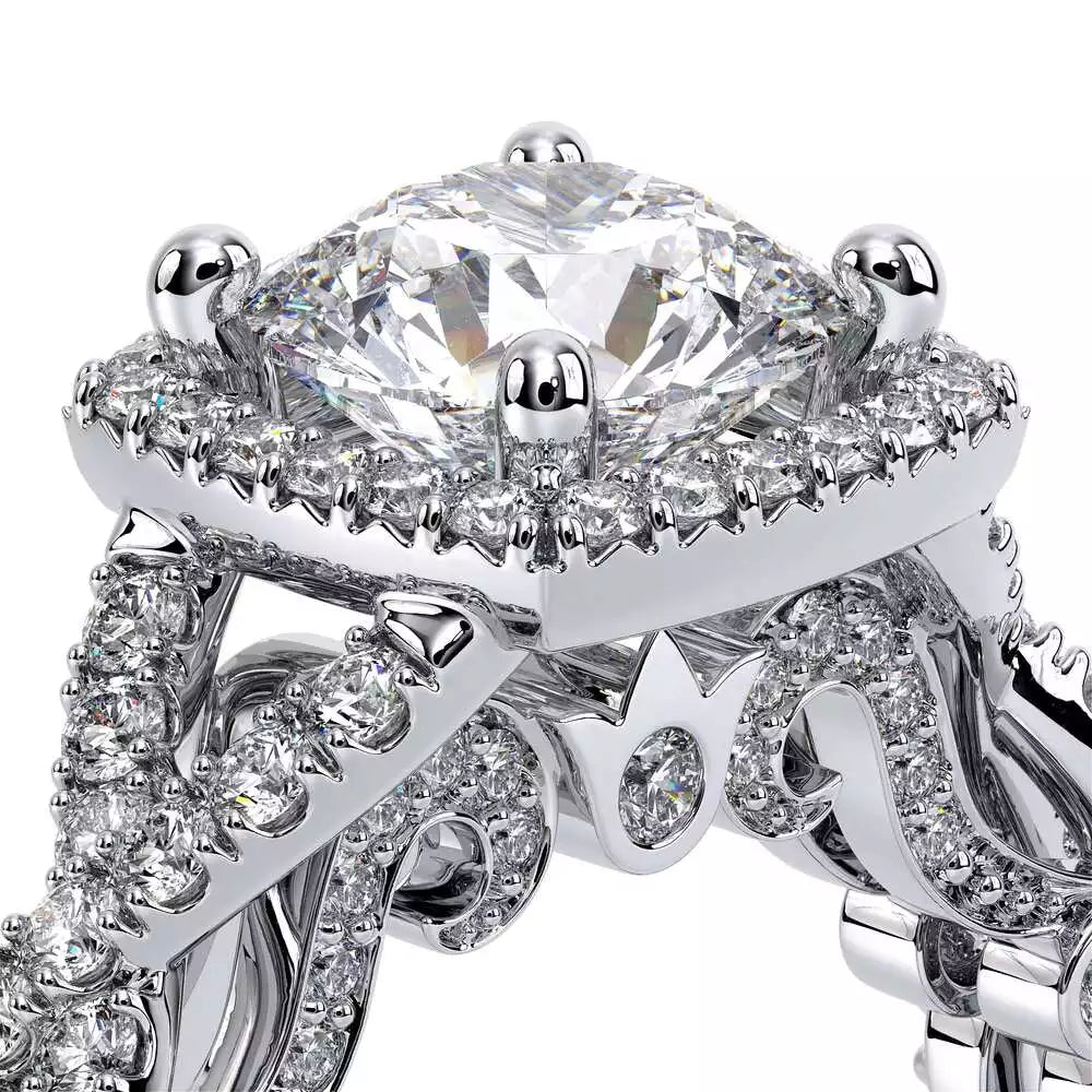 Verragio diamond halo engagement ring close-up.