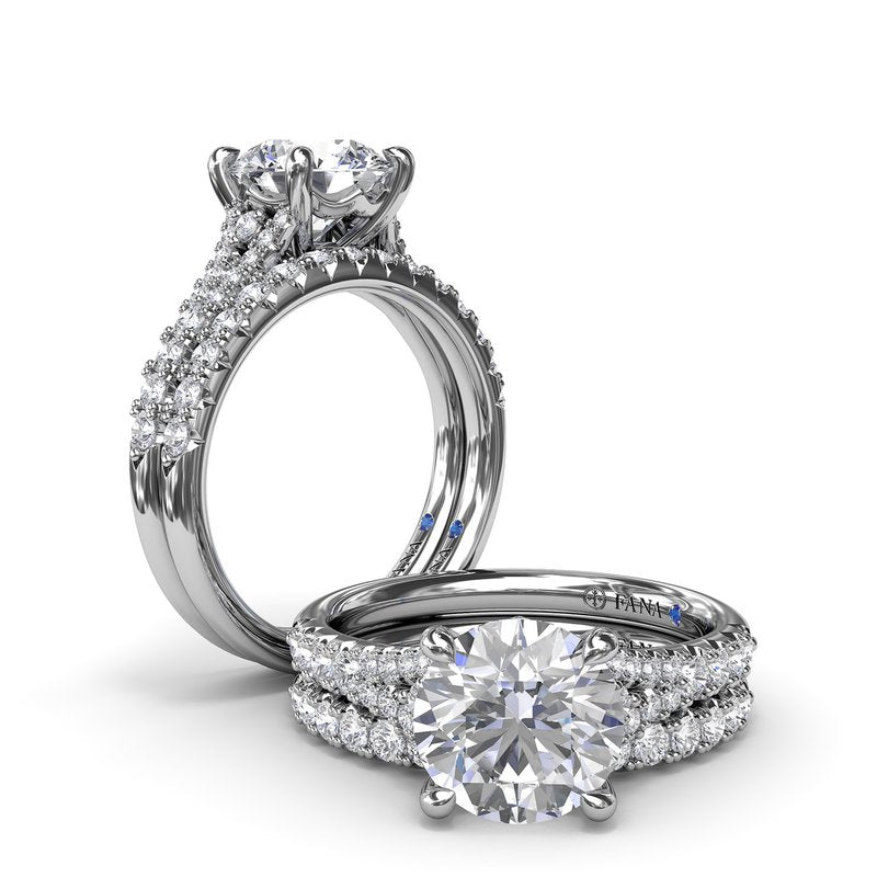 14K white gold ring with round diamonds.