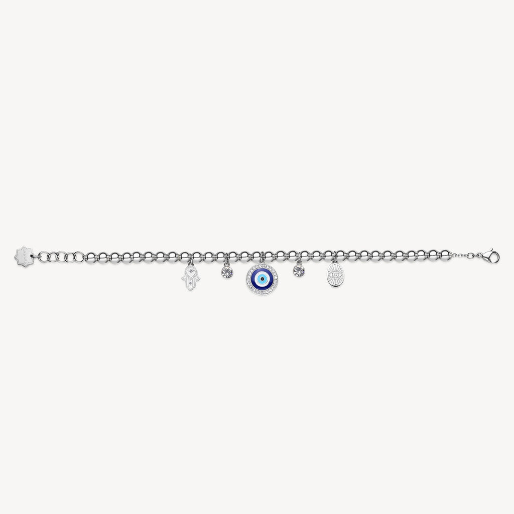 Stainless steel bracelet with charms.