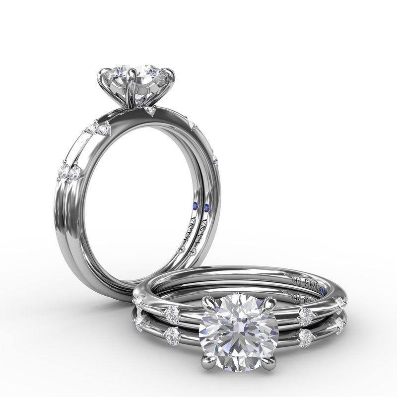 14K white gold ring with side diamonds.
