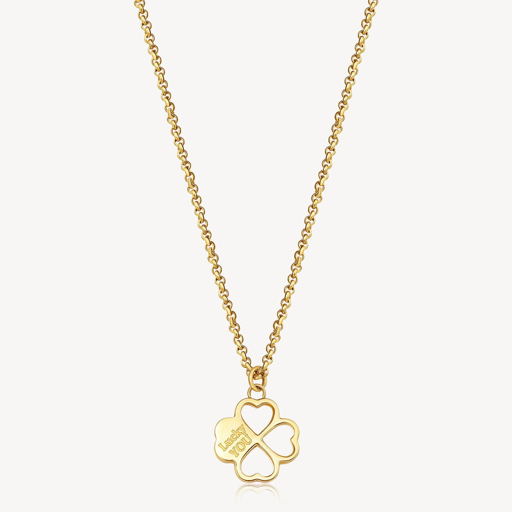 Yellow clover pendant necklace with chain.