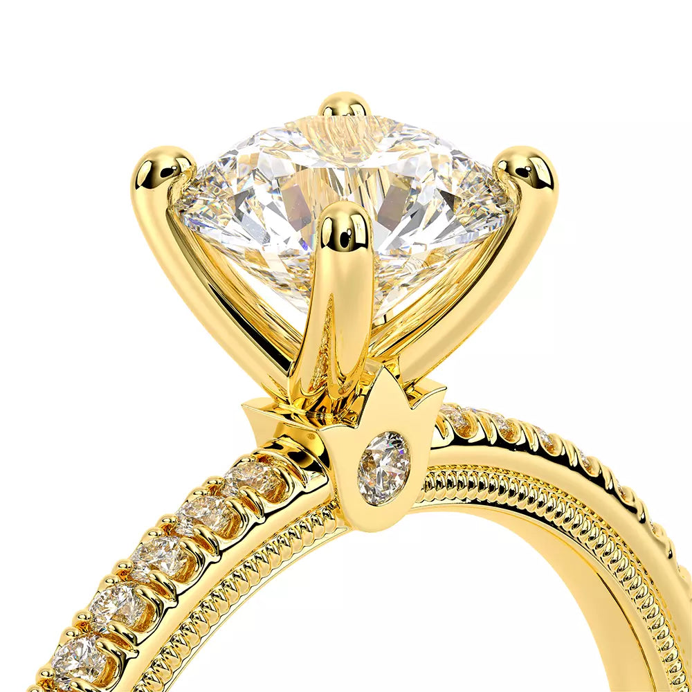 Verragio yellow gold solitaire engagement ring with diamonds.
