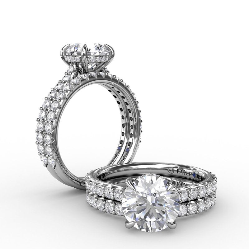 14K white gold ring with round diamonds.