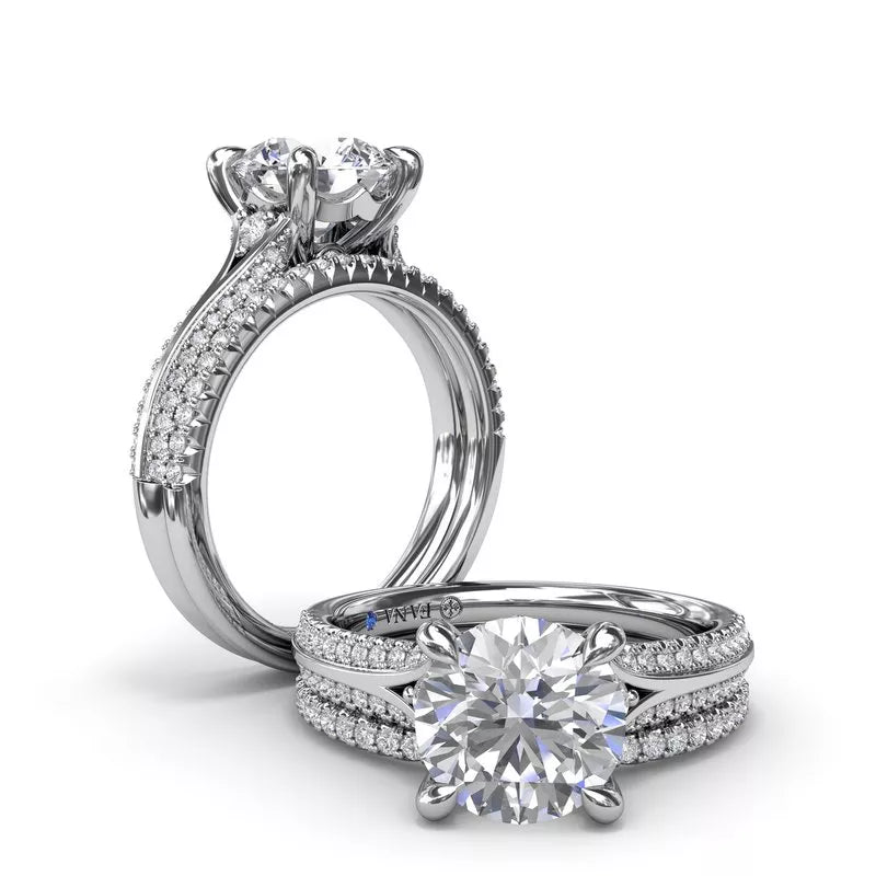 14K white gold diamond ring with accents.