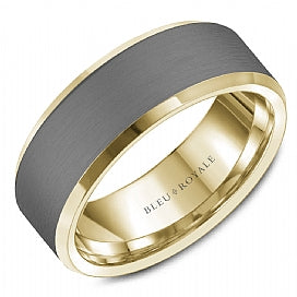 Bleu Royale Collection Carved Band (No Stones) in Tantalum - 14 Karat Yellow - Grey 8MM