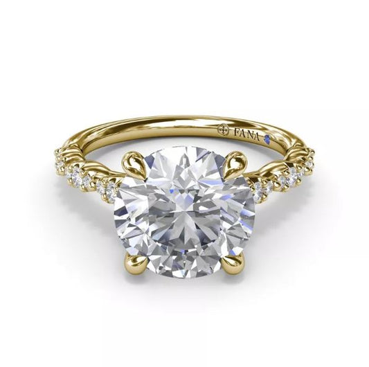 Hidden Accent Natural Diamond Semi-Mount Engagement Ring in 14 Karat Yellow with 20 Round Diamonds, totaling 0.20ctw