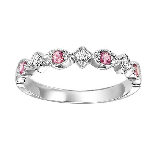 Semi-Precious Color Collection Stackable Color Gemstone Band in 10 Karat White with 4 RO Pink Tourmalines 0.16ctw