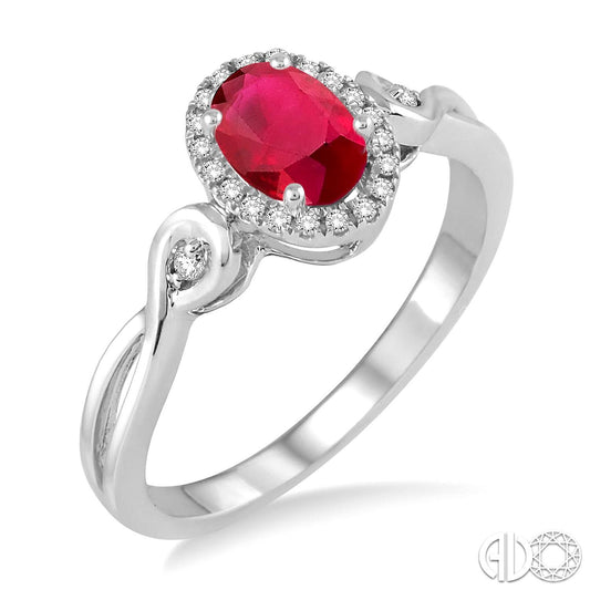 Color Gemstone Ring in 10 Karat White with 1 Oval Ruby 6mm-6mm