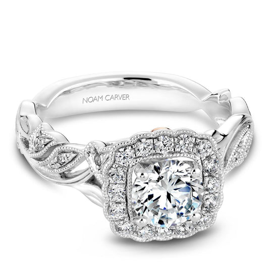 Halo Vintage Mined Diamond Engagement Ring in 14 Karat White with 0.30ctw G/H SI1 Round Diamonds