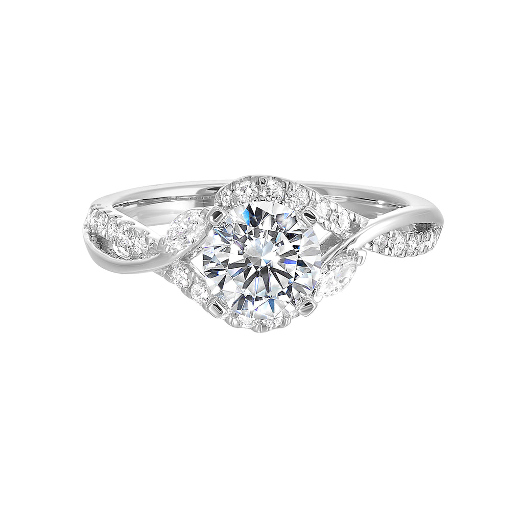 14K white gold ring with side diamonds.
