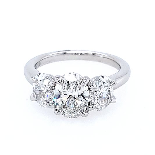 Three Stone Lab-Grown Diamond Complete Engagement Ring in 14 Karat White with 1.53ctw E VS1 Oval Lab Grown Diamond