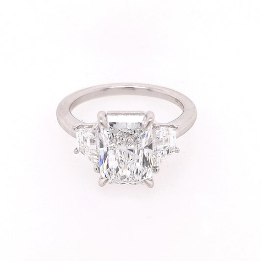 Three Stone Lab-Grown Diamond Complete Engagement Ring in 14 Karat White with 3.13ctw E VS2 Radiant Lab Grown Diamond