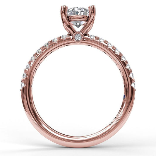 Fana Hidden Accent Natural Diamond Semi-Mount Engagement Ring in 14 Karat Rose with 34 Round Diamonds, Color: G/H, Clarity: SI1, totaling 0.40ctw