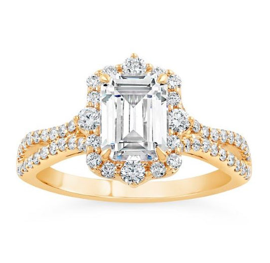 Halo Lab-Grown Diamond Semi-Mount Engagement Ring in 14 Karat Yellow with 60 Round Lab Grown Diamonds, Color: F/G, Clarity: VS, totaling 0.65ctw