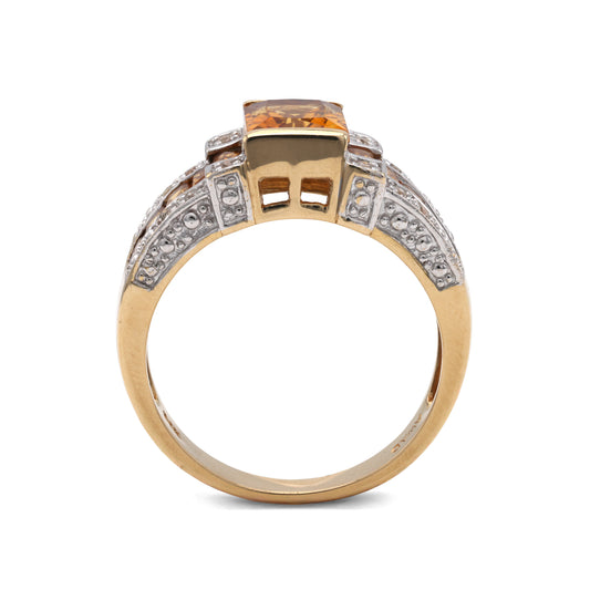 M Estate Collection Color Gemstone Ring in 14 Karat White - Yellow with 1 Rectangular Citrine 1.39ctw 8mm-8mm