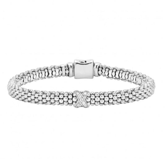 Lagos Embrace Collection Natural Diamond Bracelet in Sterling Silver White with 0.07ctw Round Diamond