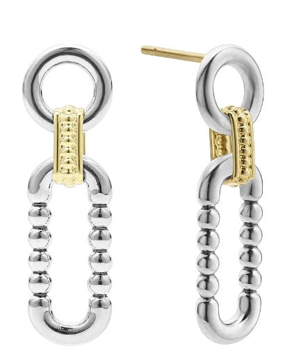 Sterling silver and gold dangle earrings.
