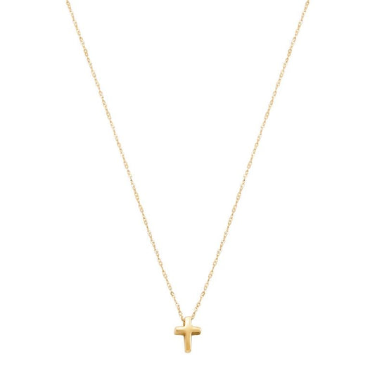 14K yellow gold cross necklace, diamond-cut chain.