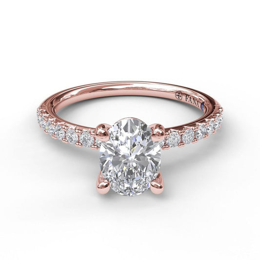 Hidden Accent Natural Diamond Semi-Mount Engagement Ring in 14 Karat Rose with 16 Round Diamonds, Color: G/H, Clarity: SI1, totaling 0.34ctw