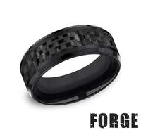 Black titanium carved men's band, 8MM width.