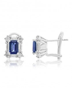 Emerald sapphire earrings with diamond accents.