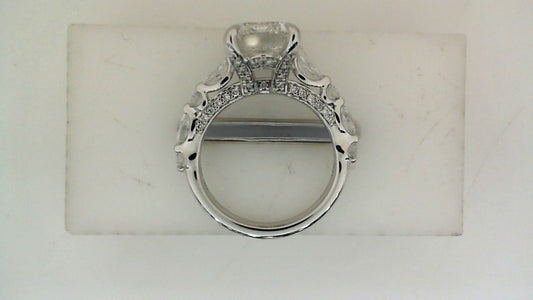 Hidden Accent Side Stone Lab-Grown Diamond Complete Engagement Ring in 18 Karat White with 1 Emerald Lab Grown Diamond, Color: F, Clarity: VVS2, totaling 3.58ctw