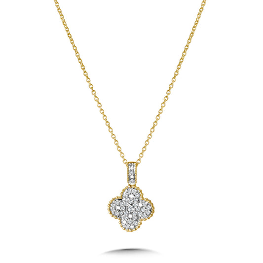 Clover-shaped diamond necklace in yellow gold.
