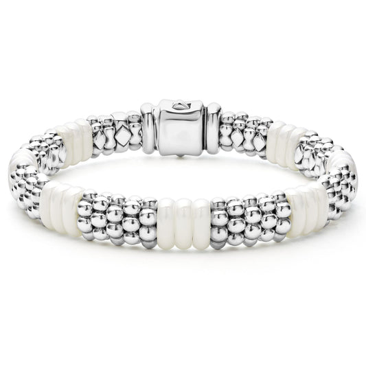 White Caviar Collection Caviar Bracelet (No Stones) in Sterling Silver - Ceramic White