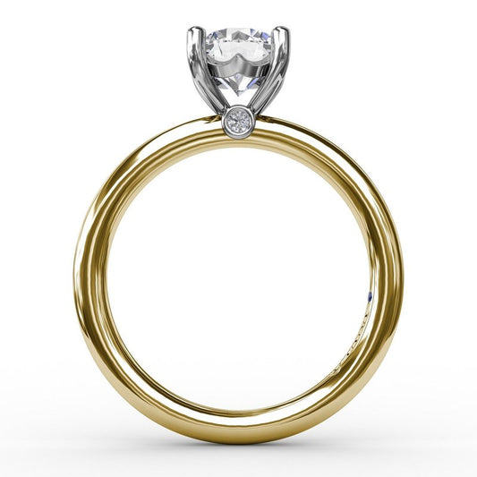 Hidden Accent Natural Diamond Semi-Mount Engagement Ring in 14 Karat Yellow with 2 Round Diamonds, totaling 0.02ctw