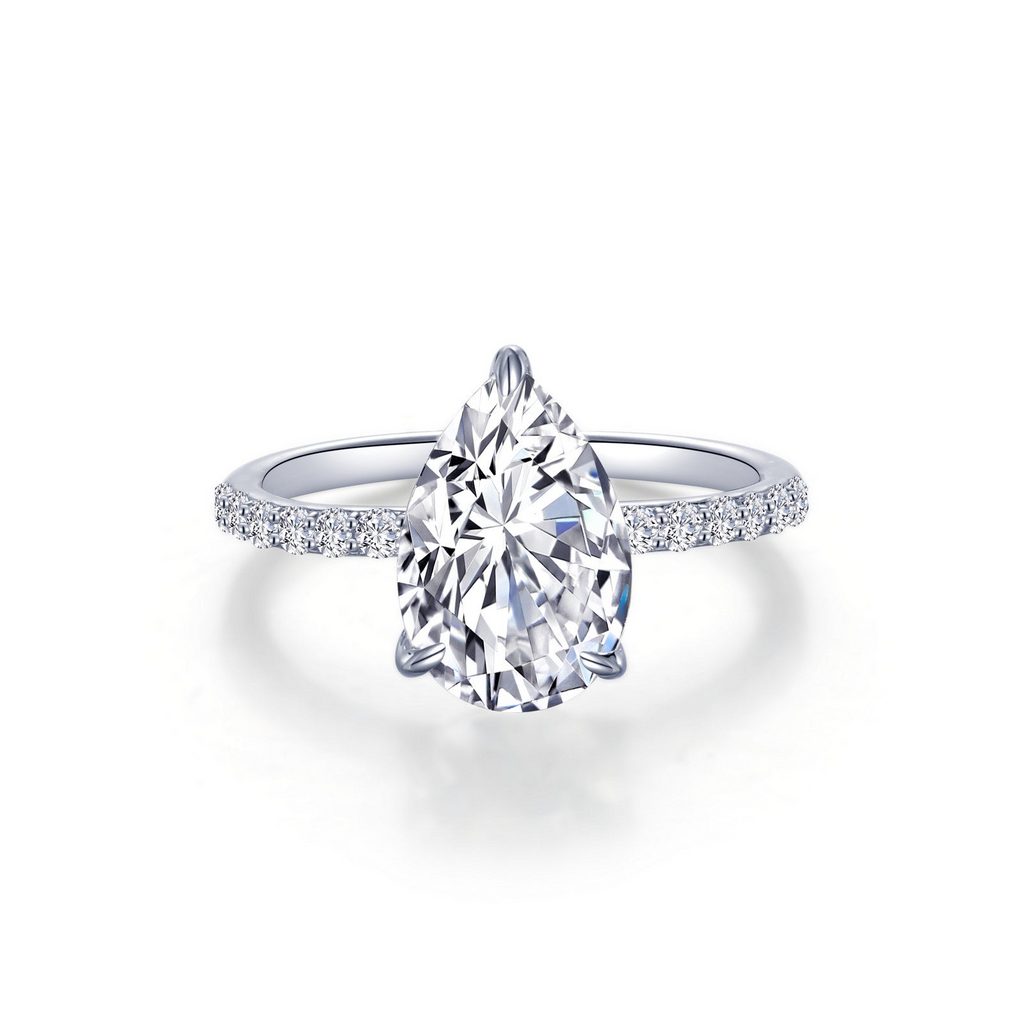 Pear-shaped diamond ring with side stones.