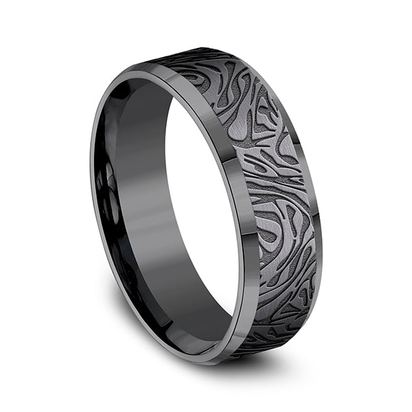 Tantalum grey carved band, matte finish.