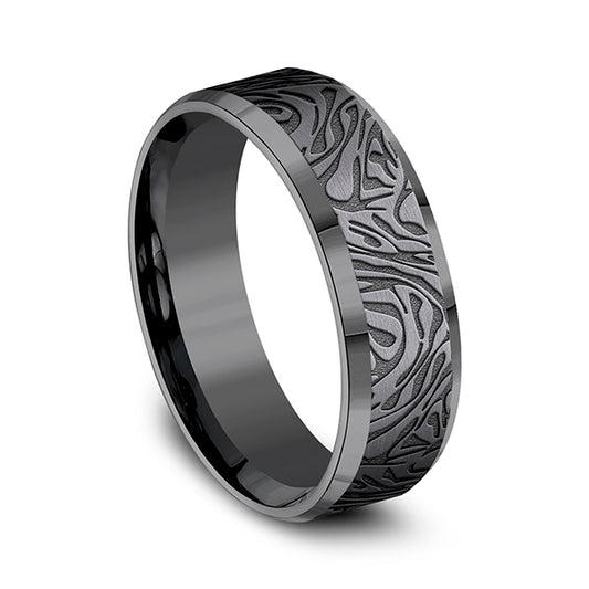 Tantalum grey carved band, matte finish.