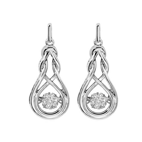 Dangle Natural Diamond Earrings in Sterling Silver White with 0.14ctw Round Diamonds