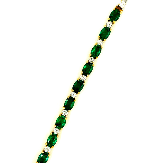 Tennis Color Gemstone Bracelet in 14 Karat White with 21 Oval Emeralds 10.00ctw