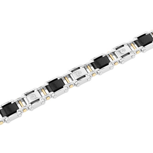 Stainless steel bracelet with black diamonds.